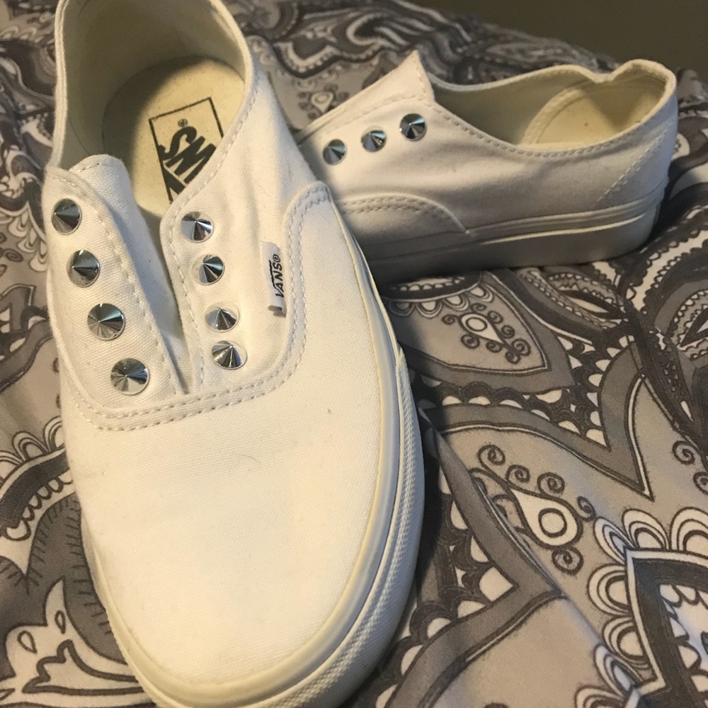 Silver studded white van slip-ons